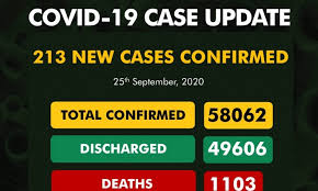 COVID-19: Nigeria records 213 new cases, as infections exceed 58,000